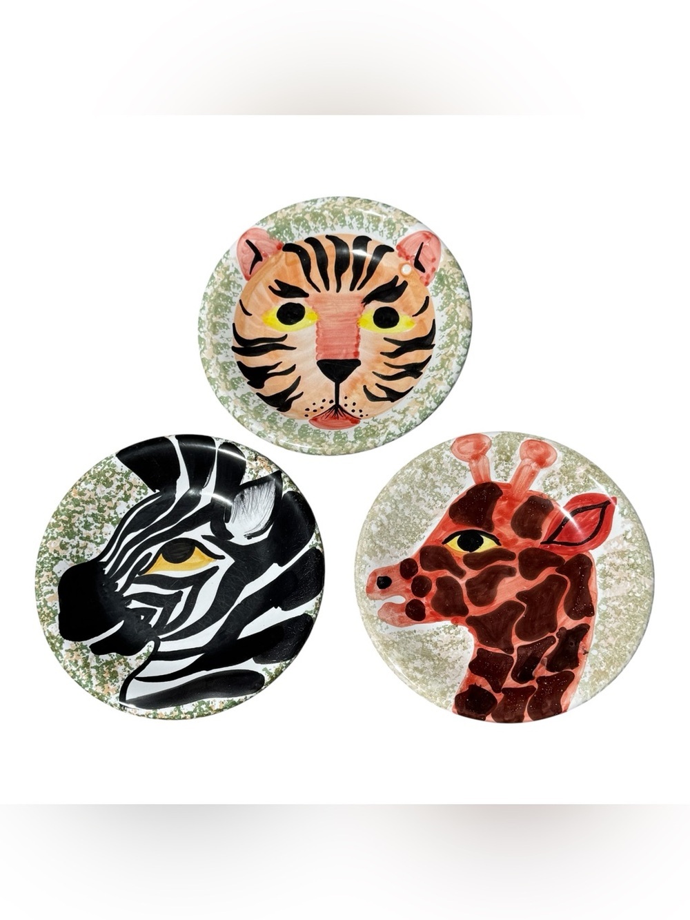 Bellini Italy Safari Animal Plates Tiger Zebra Giraffe Hand Painted Jungle Decor